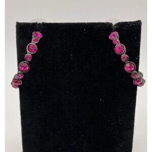 Joan Rivers Pink Rhinestone Black Tone Hoop Post Earrings Jewelry